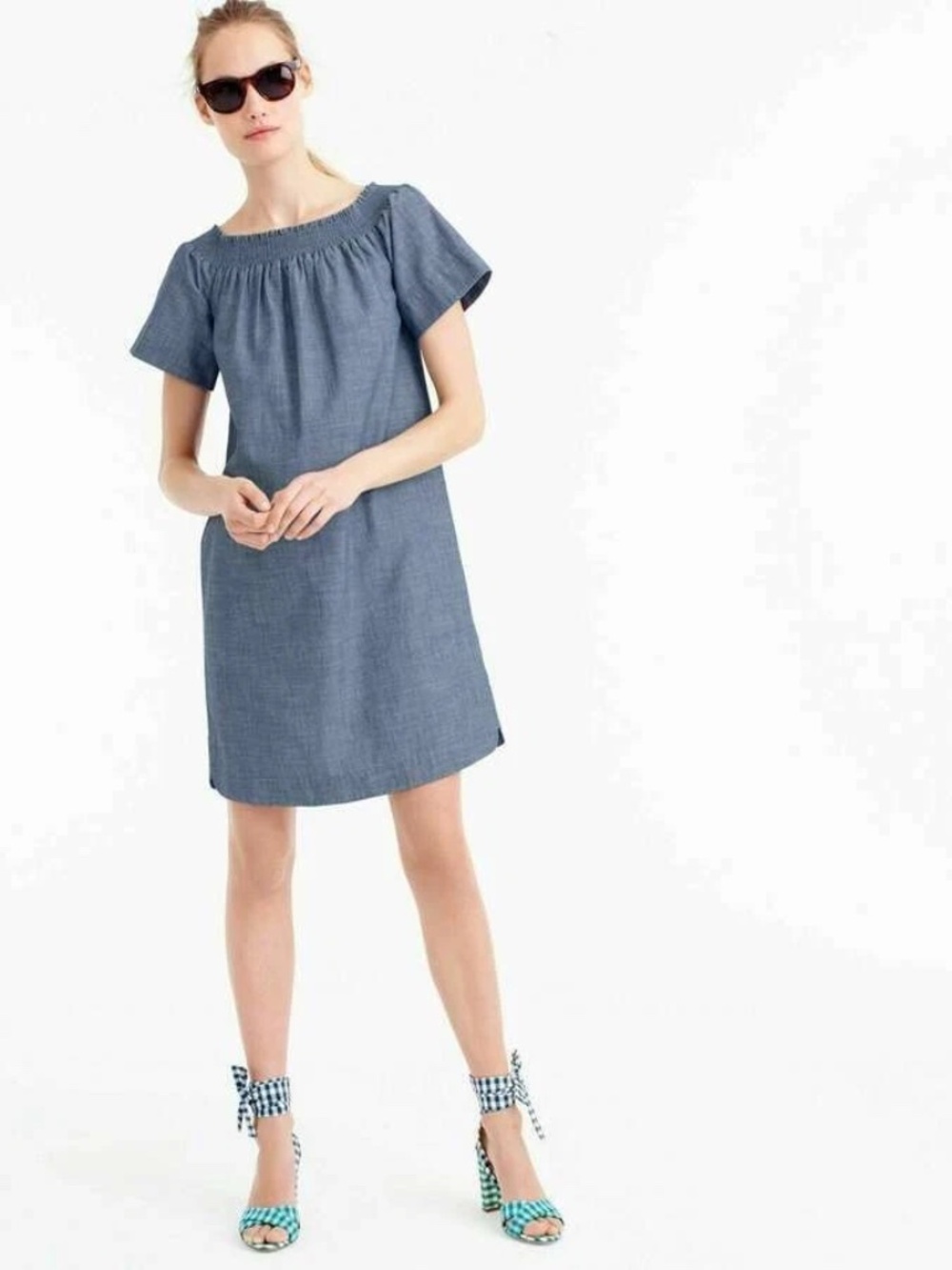 J.Crew Off-The-Shoulder Dress in Chambray - EUC